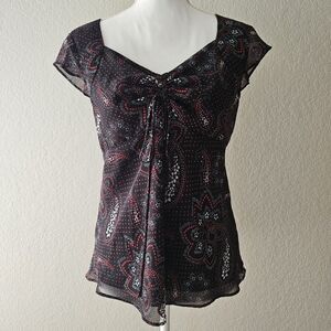Black and red paisley grunge whimsigoth fairycore top with cap flutter sleeves